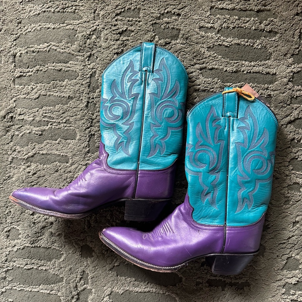 Justin Boots Purple and Blue Heeled Western Boots